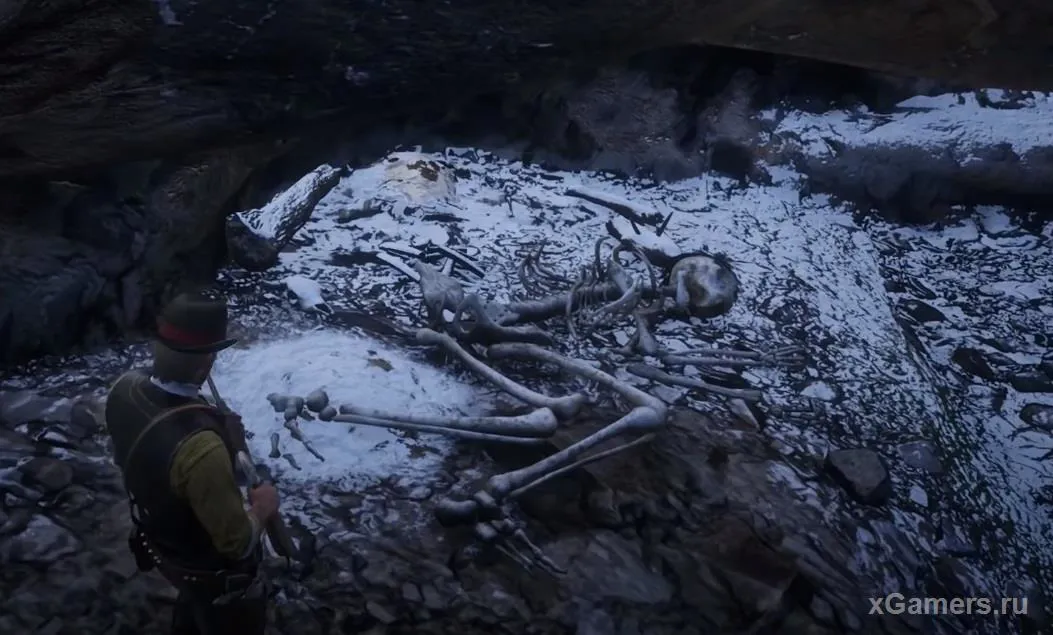 Squelette géant en position fœtale dans RDR2