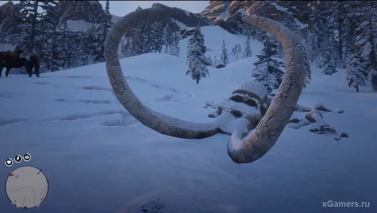 Les restes d'un mammouth dans RDR2