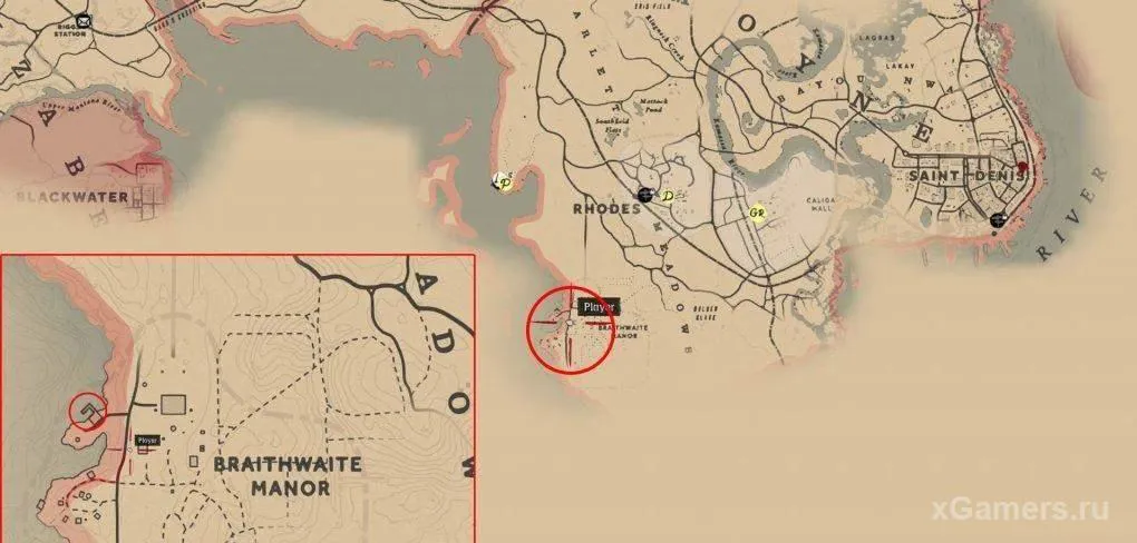 Emplacement de la cache d'or dans RDR2
