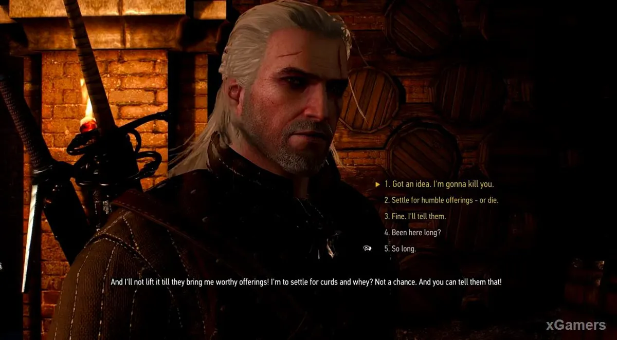Geralt choisit parmi 3 options face à Allgod