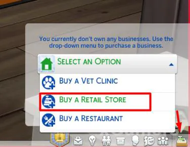Acheter un magasin - avec les boutons du panneau de contrôle
