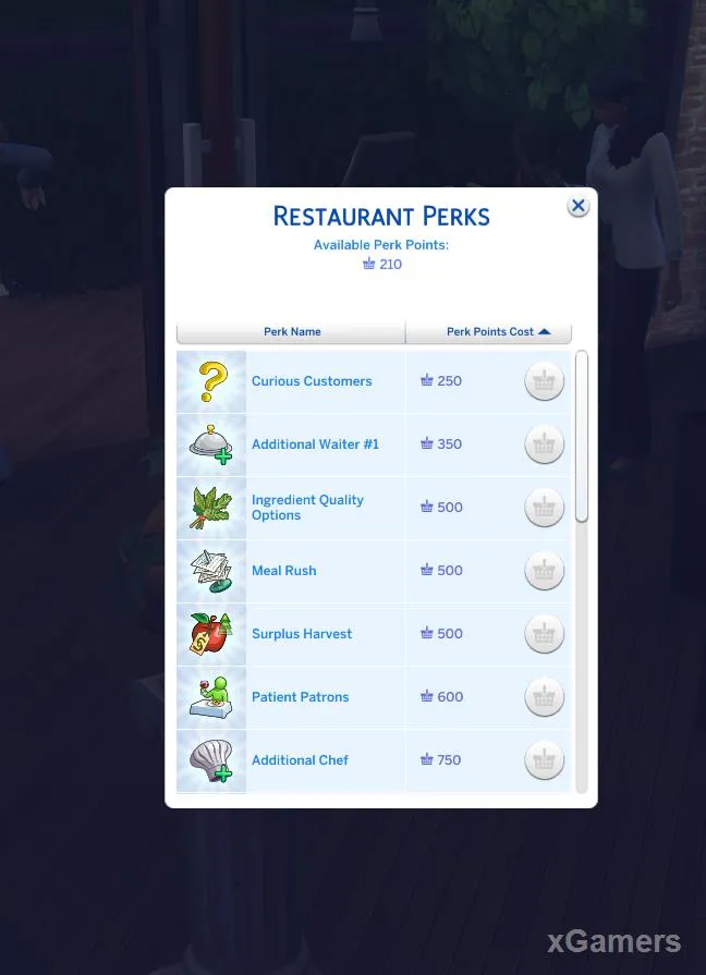 Bonus disponibles pour améliorer votre restaurant