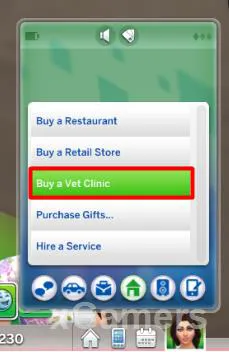 The Sims 4 : achat d'une clinique vétérinaire depuis le téléphone
