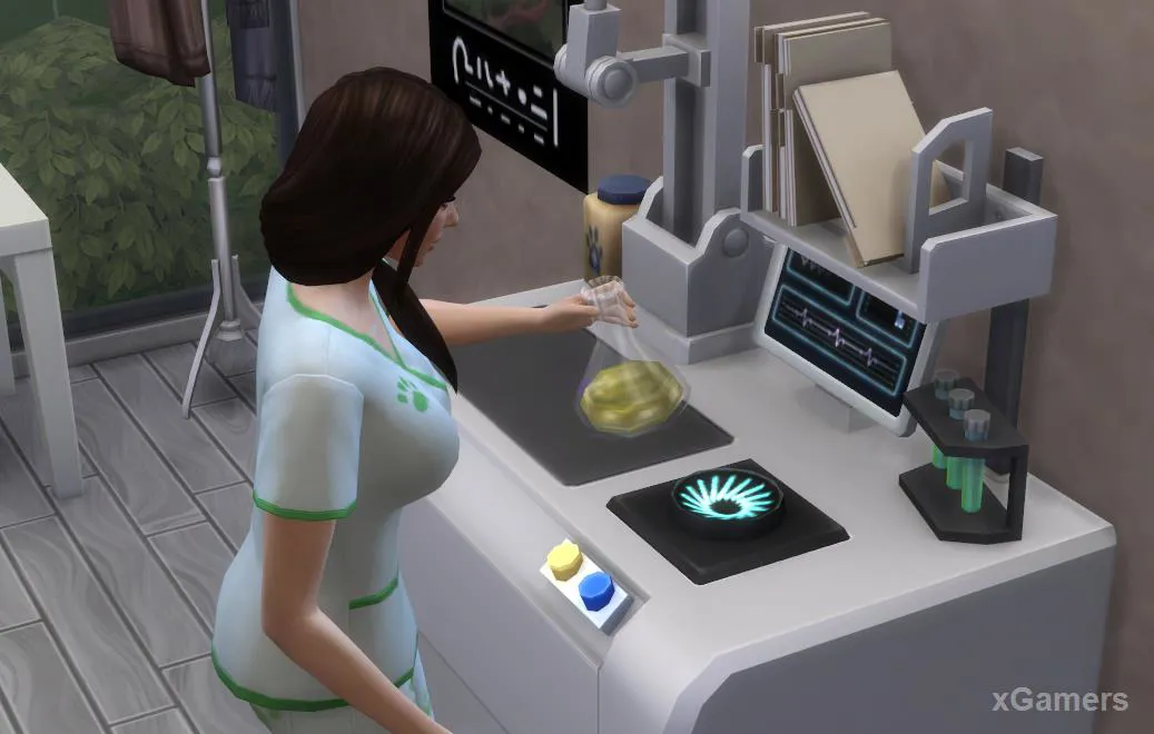 Sim en plein travail au laboratoire - Clinique vétérinaire Sims 4