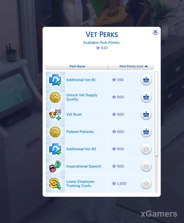 Le menu des bonus vous permet de sélectionner l'amélioration de votre choix dans la liste