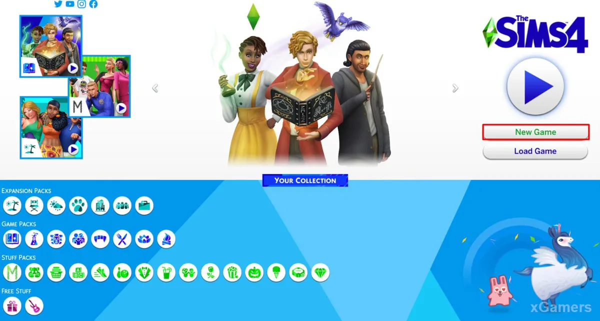 Aperçu du menu principal du jeu