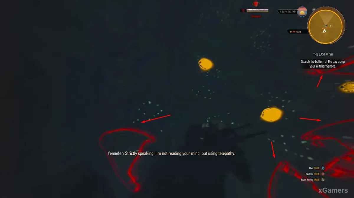 Sous l'eau, Geralt découvre bien plus d'indices qu'il ne l'imaginait