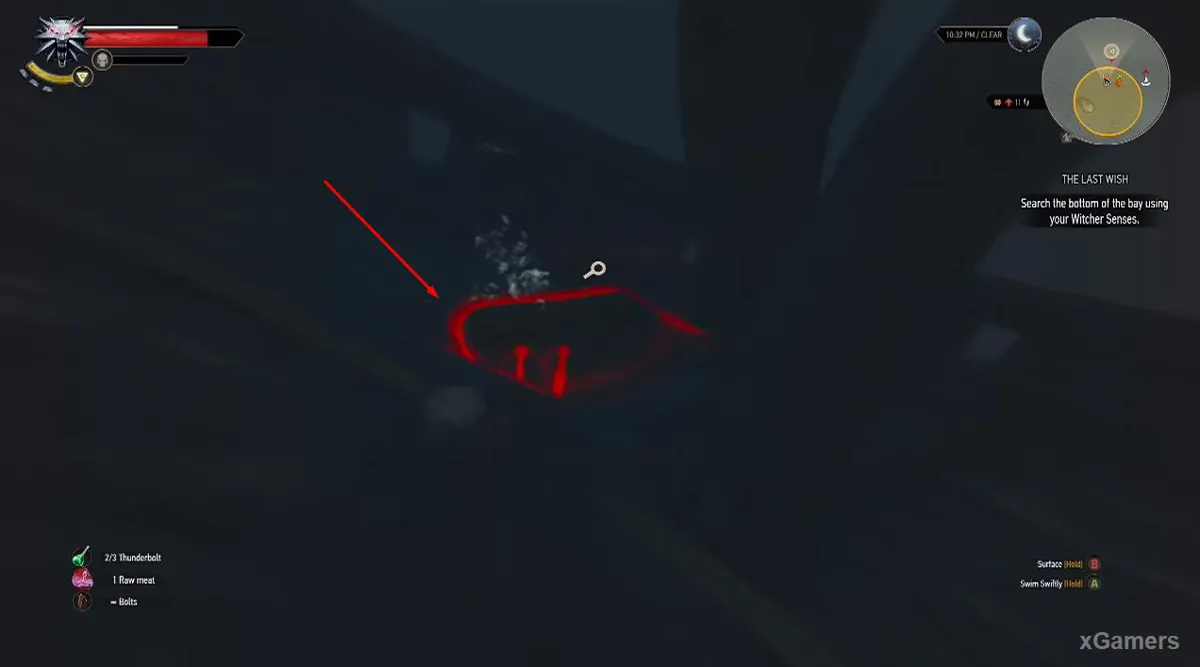 Sur le pont du navire englouti, Geralt découvre un immense bouclier