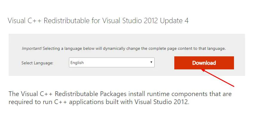 Téléchargement de Visual C++ Redistributable pour Visual Studio 2012