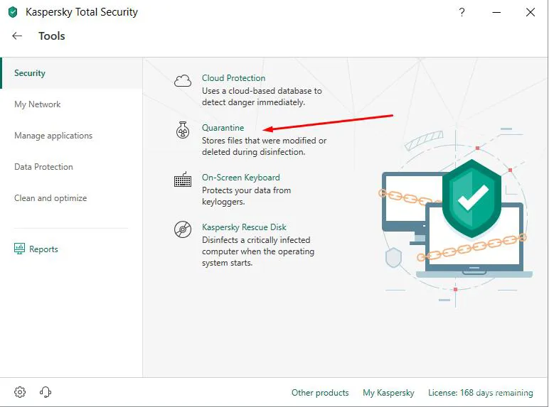 Vérification de la quarantaine dans Kaspersky Total Security