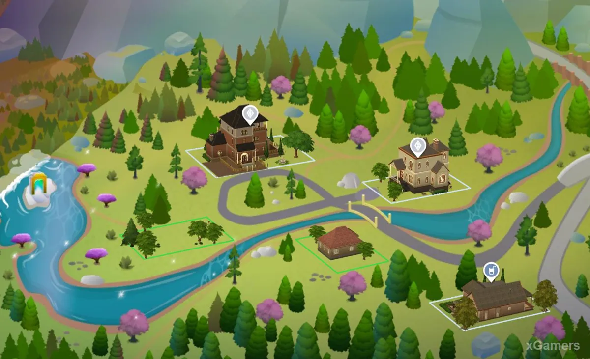 La ville de Glimmerbrook, le monde de la magie dans Les Sims 4