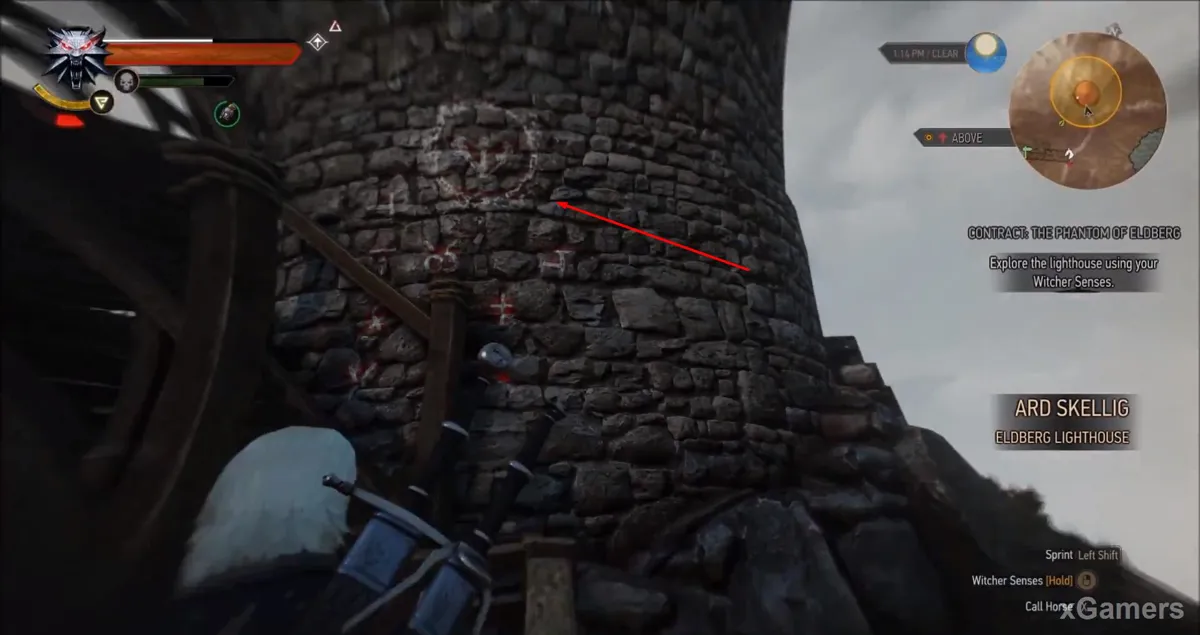 Geralt découvre un symbole et des inscriptions qui désignent l'étrange fantôme