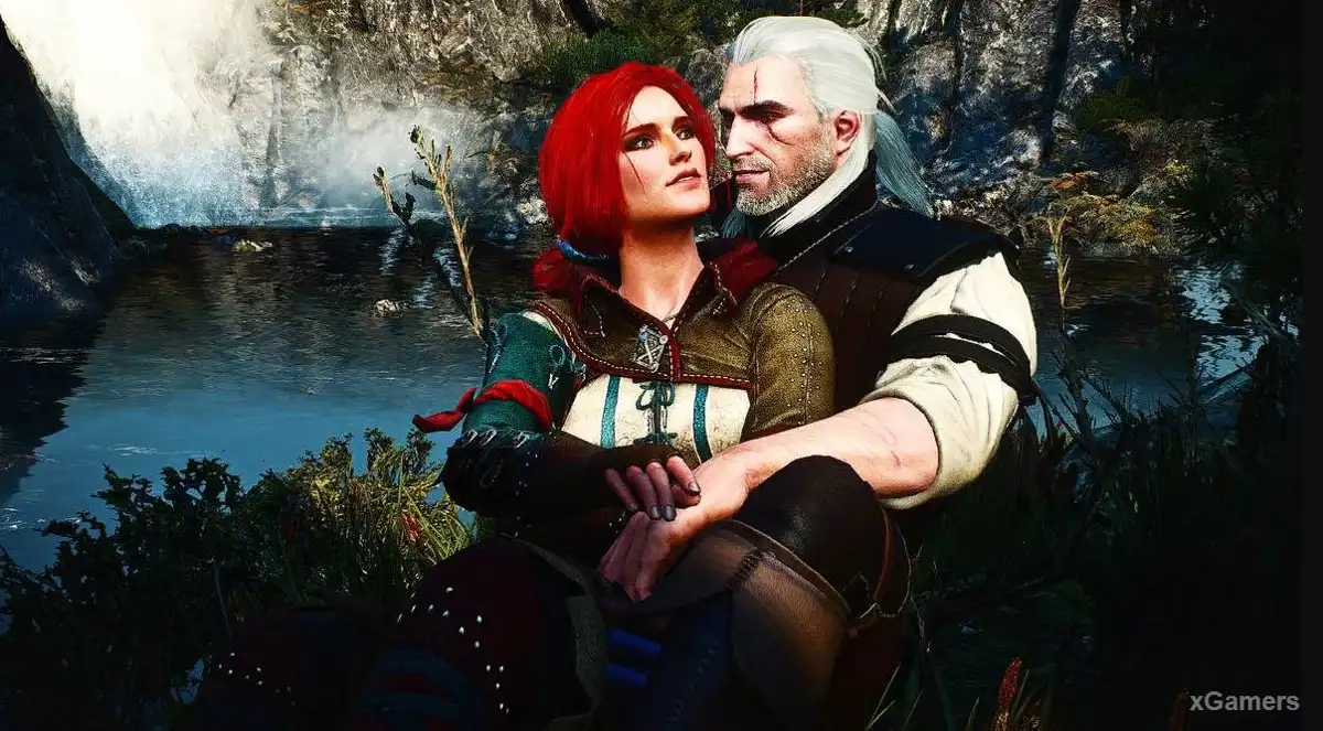 Triss Merigold et Geralt dans The Witcher 3 