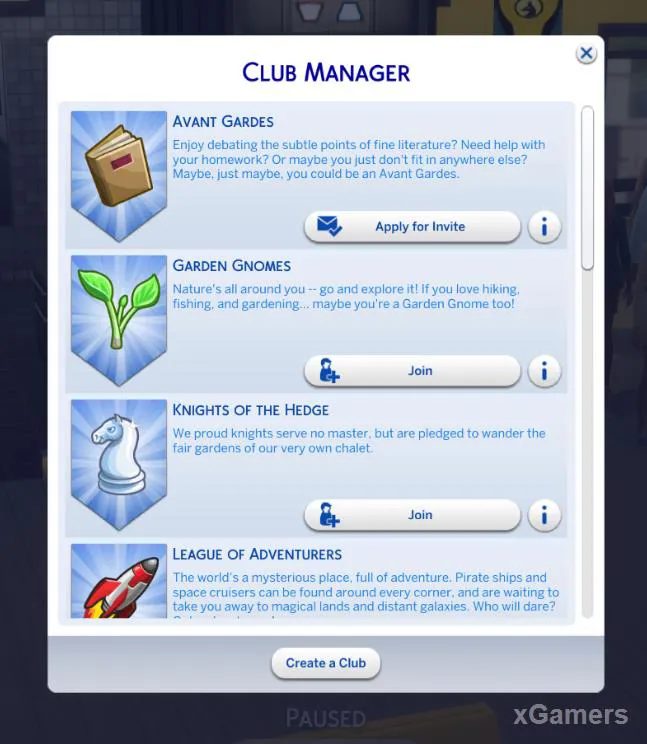 Gestionnaire de club - Les Sims 4 : Vivre Ensemble