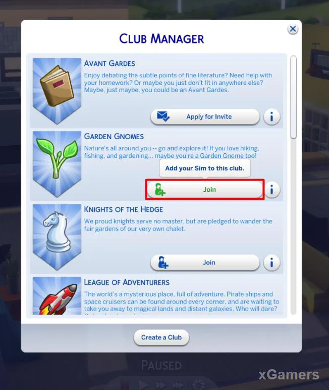 Choisissez le club qui vous plaît le plus et rejoignez-le - bouton d'adhésion