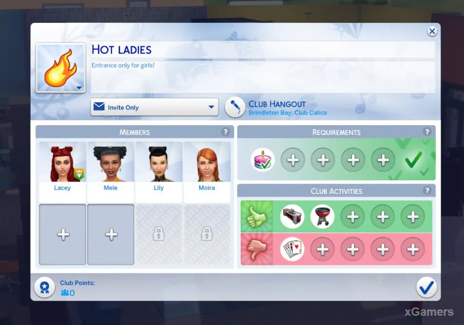 Les Sims 4 : Vivre Ensemble - création d'un nouveau club
