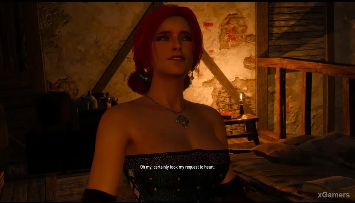 Triss vous attend, sublime dans sa tenue chic