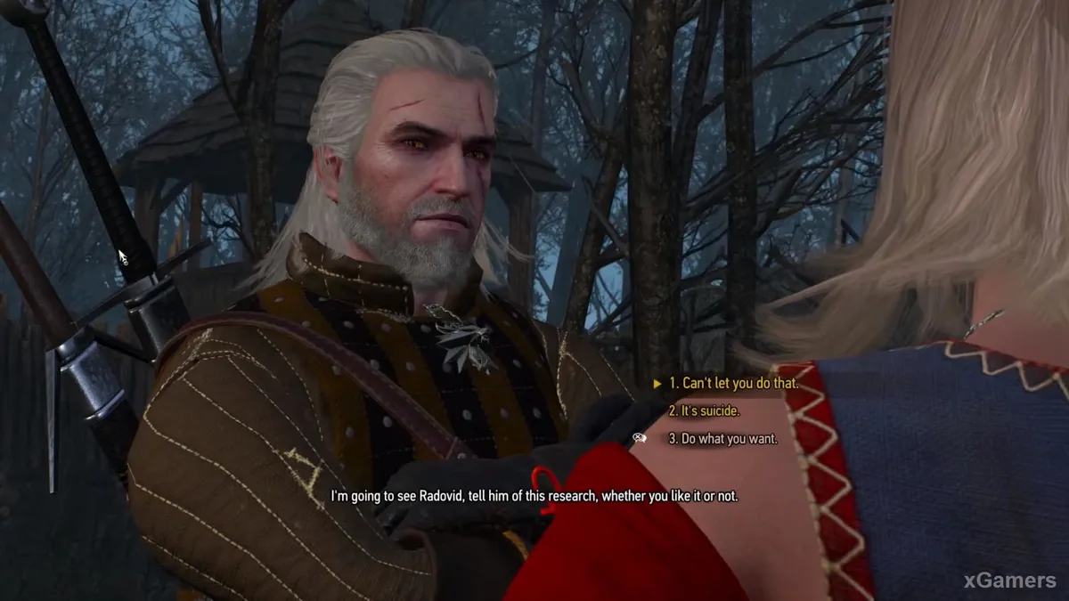 Pour convaincre suffisamment Keira, choisissez l'une des quatre séquences de dialogue suivantes