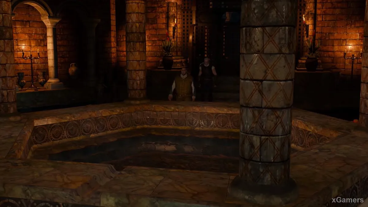 Geralt suit Dijkstra dans un passage secret menant à un souterrain