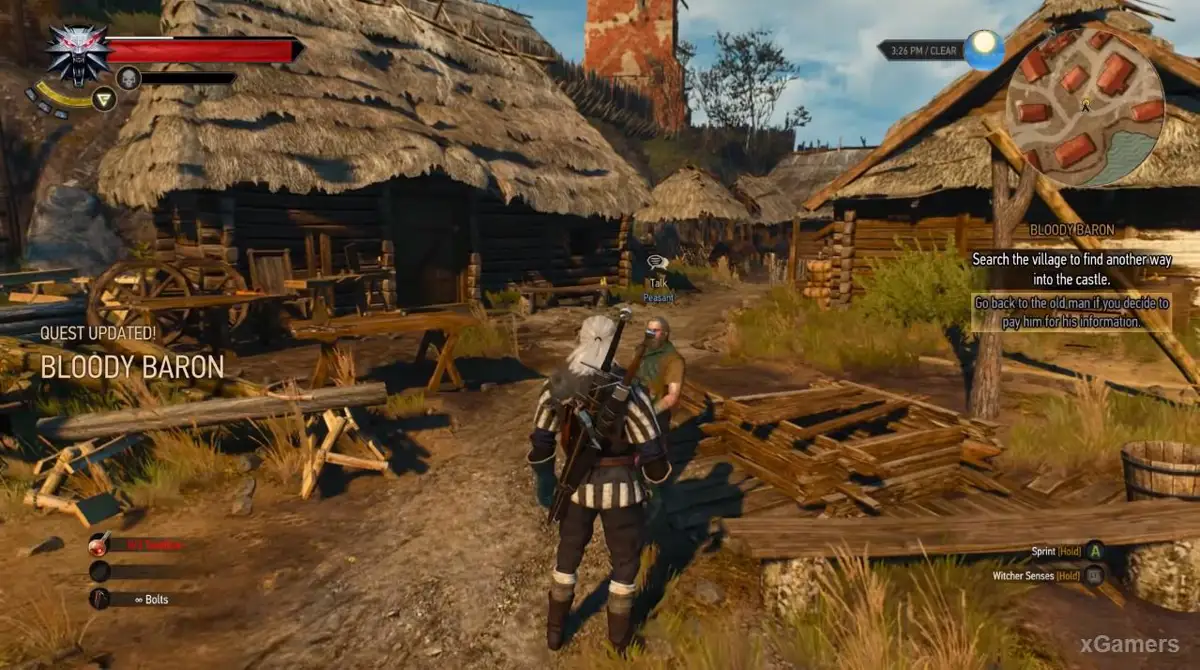 Rencontre entre Geralt et les habitants de la forteresse de Perchefreux