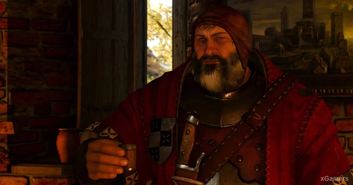 Geralt écoutant le récit du Baron Sanglant