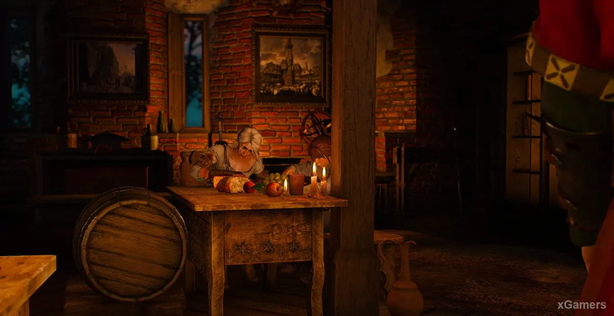 L'homme secouru conduit Ciri jusqu'à son maître, le Baron Sanglant