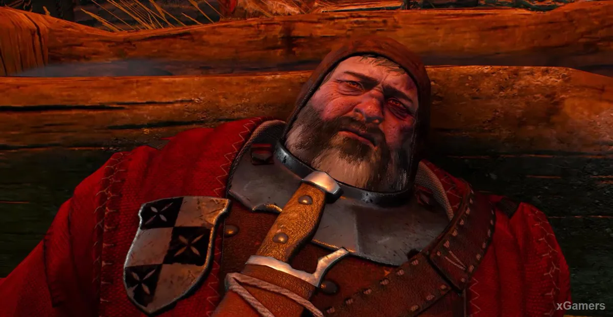 Près des écuries, Geralt trouve le Baron ivre