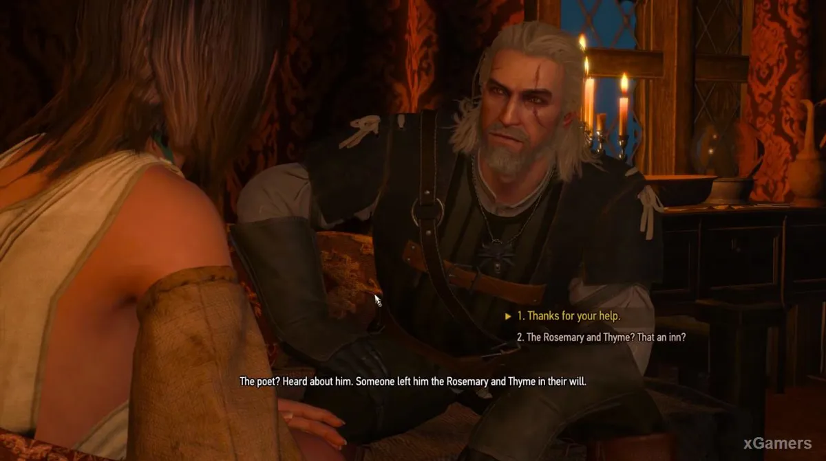 Corinne (une fois Geralt réveillé) vous dira qu'elle ne connaît pas le barde personnellement