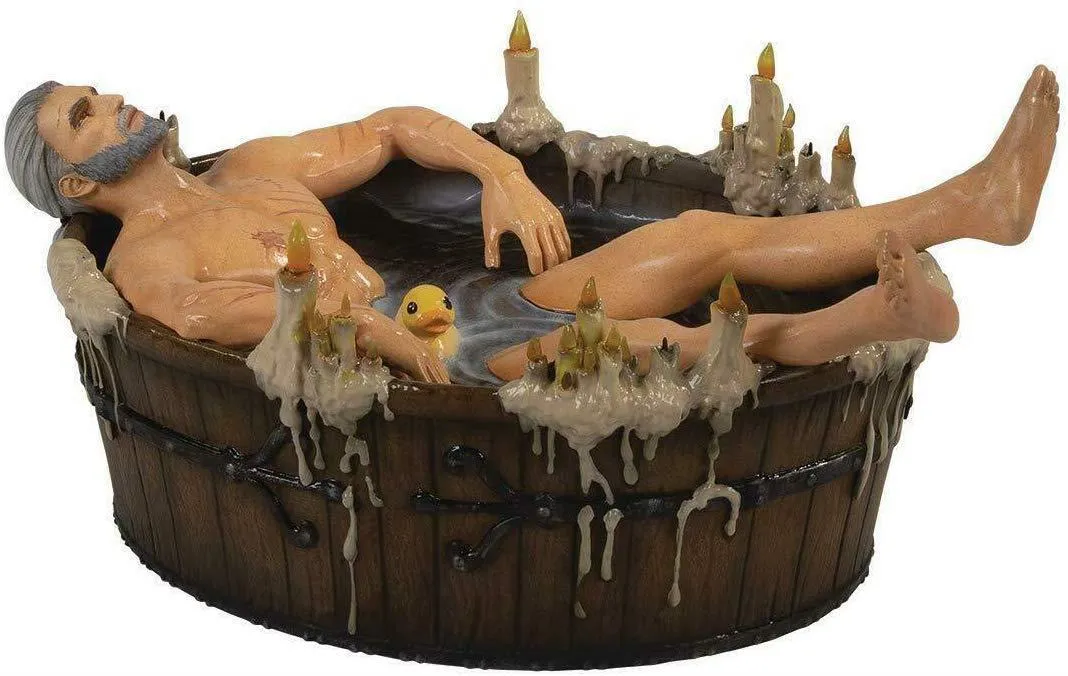 Statuette polynésienne de Geralt se relaxant dans son bain, The Witcher 3