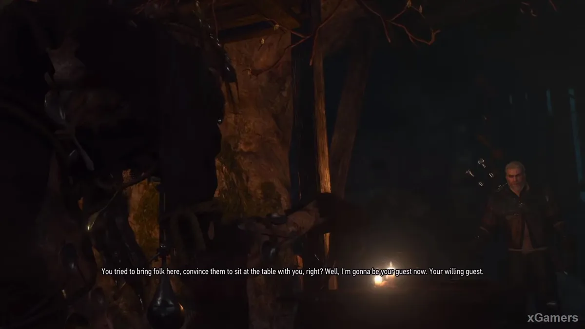 Geralt invite le Wicht à s'asseoir à table et à commencer à manger