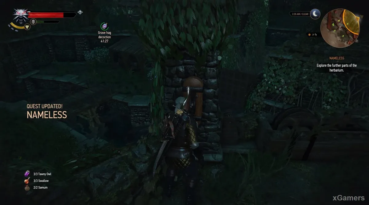 Le sang mène Geralt jusqu'à un petit pont où se trouve un mécanisme de levage