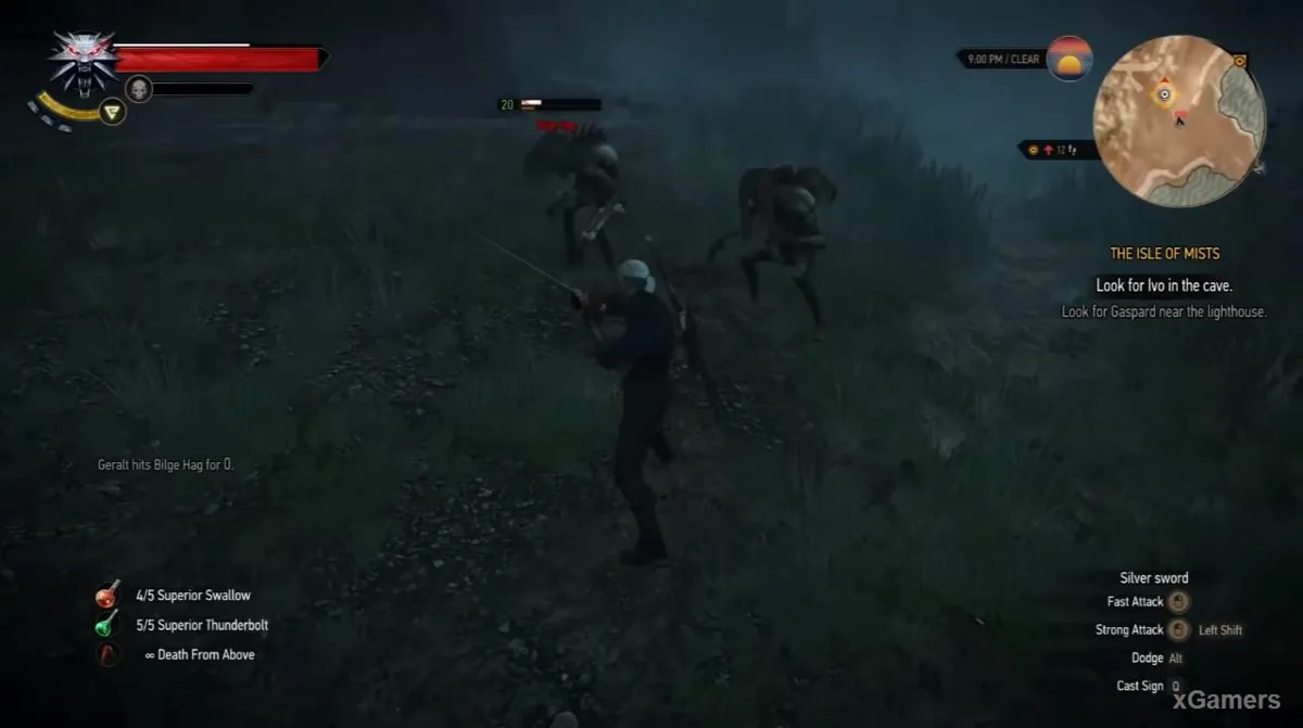 Geralt combat une Harpie et un Marécage