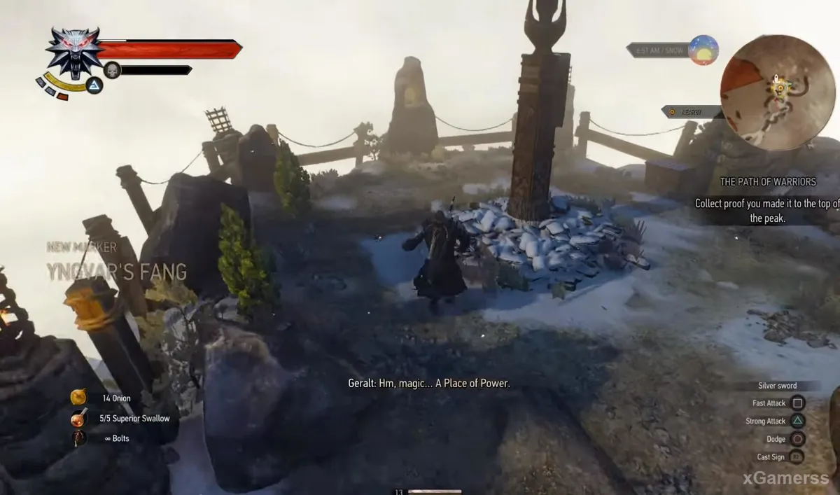 Geralt découvre le lieu de pouvoir appelé Croc d'Yngvar
