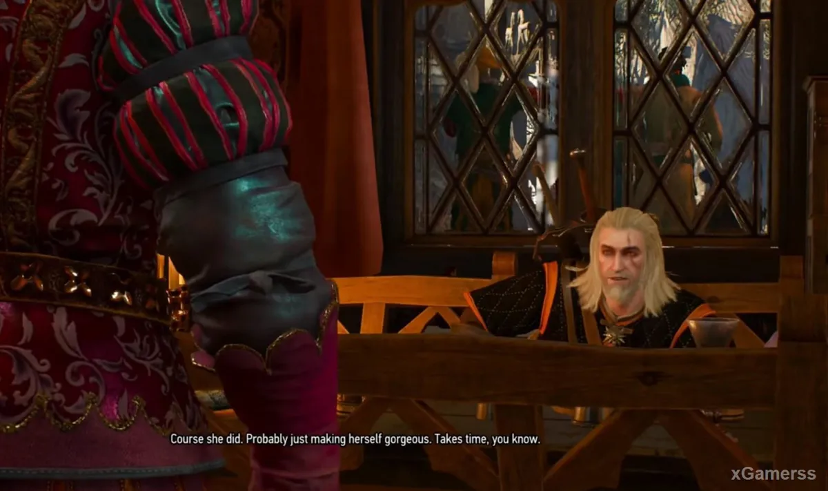 Les vieux amis Jaskier et Geralt s'apprêtent à boire un verre