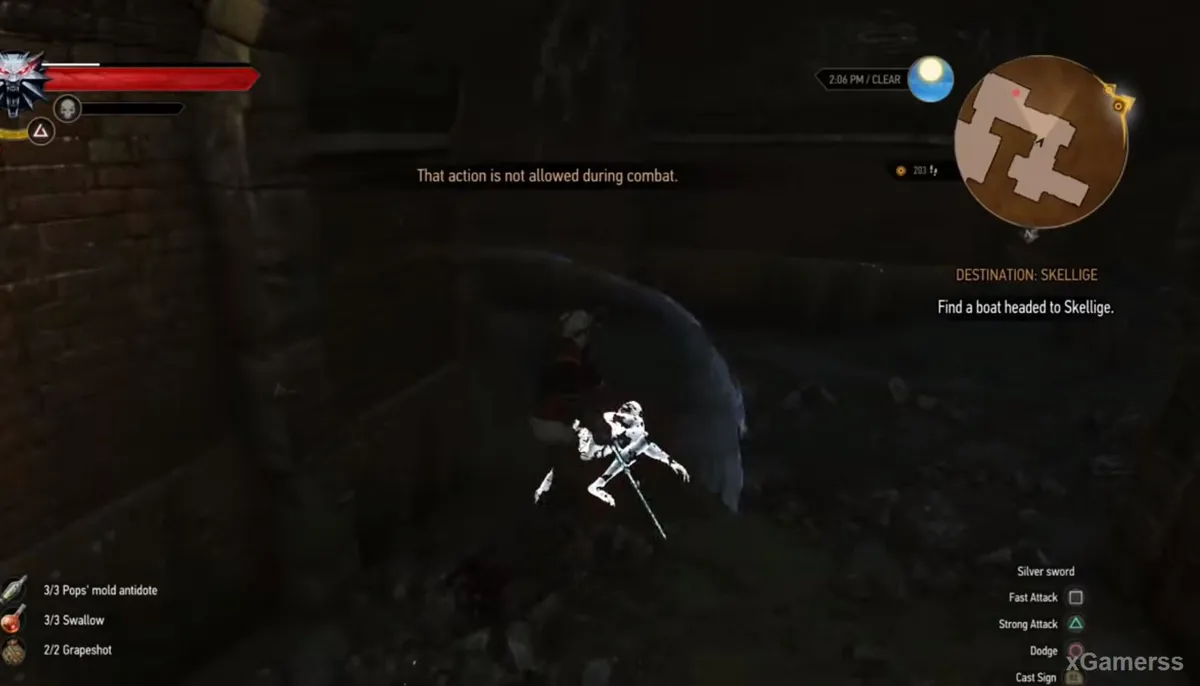 En chemin vers la morgue, Geralt trouve la femme noyée
