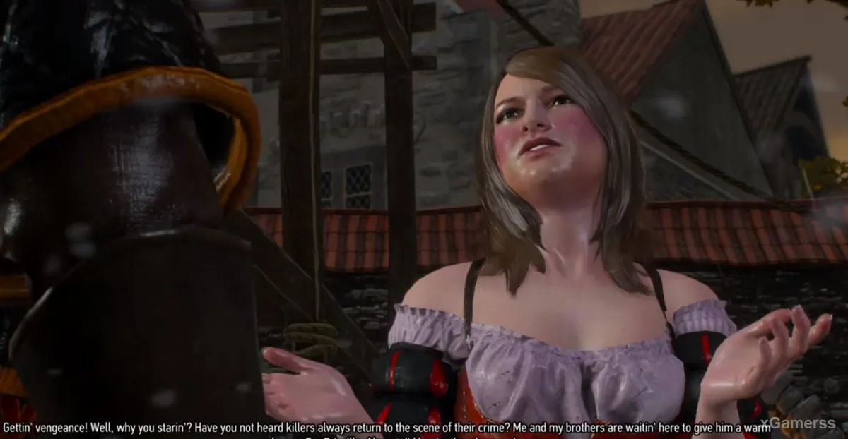 Après avoir franchi le portail, Geralt rencontre Wendy la Sifflante