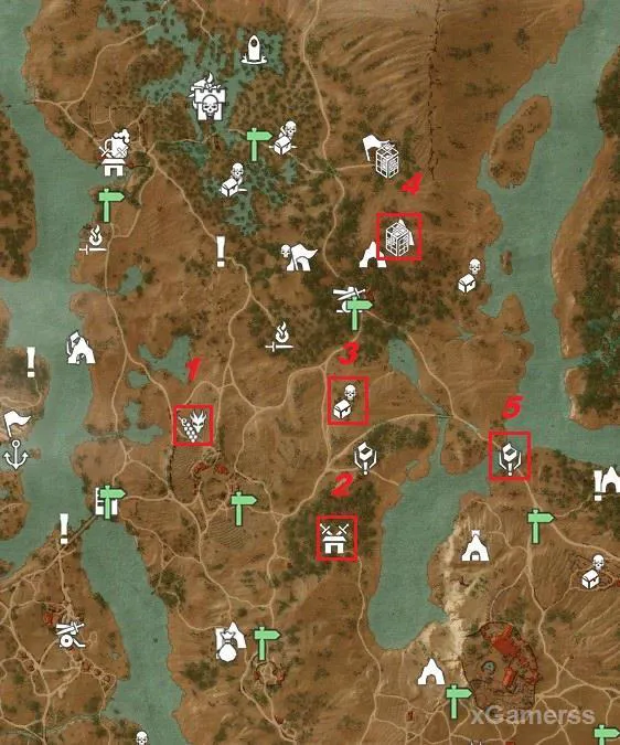 Carte avec les points où Geralt doit se rendre