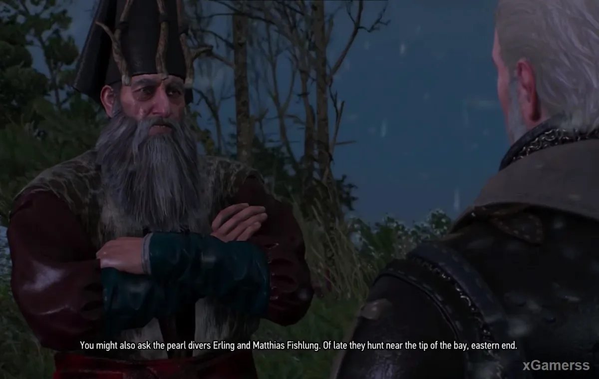 Conversation entre Geralt et Mousesack dans la quête La Pierre de Soleil