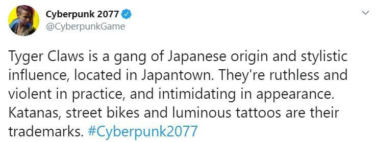 Le gang Tyger Claws dans Cyberpunk 2077
