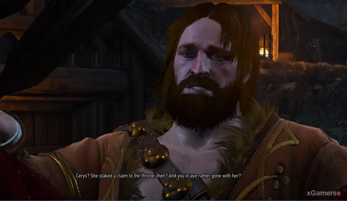 Geralt entame une conversation avec le possible futur souverain des Îles.